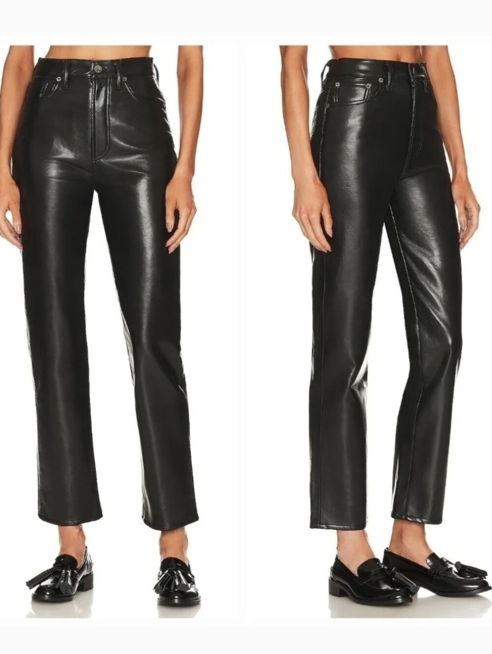 Agolde Recycled Leather 90's Pinch Waist Pants In Detox Black Size 31 NWT $348 - Picture 3 of 16